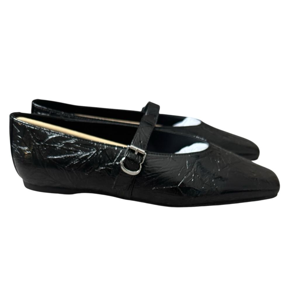NWB Katy Perry The Evie Mary Jane Ballet Flat Womens Size 8 M Crinkle Black
